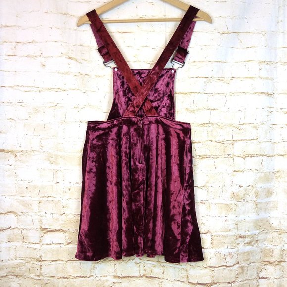 Hot Topic Crushed Velvet Jumper Overall Dress Women S Burgundy Skirtall Pinafore - Picture 9 of 14